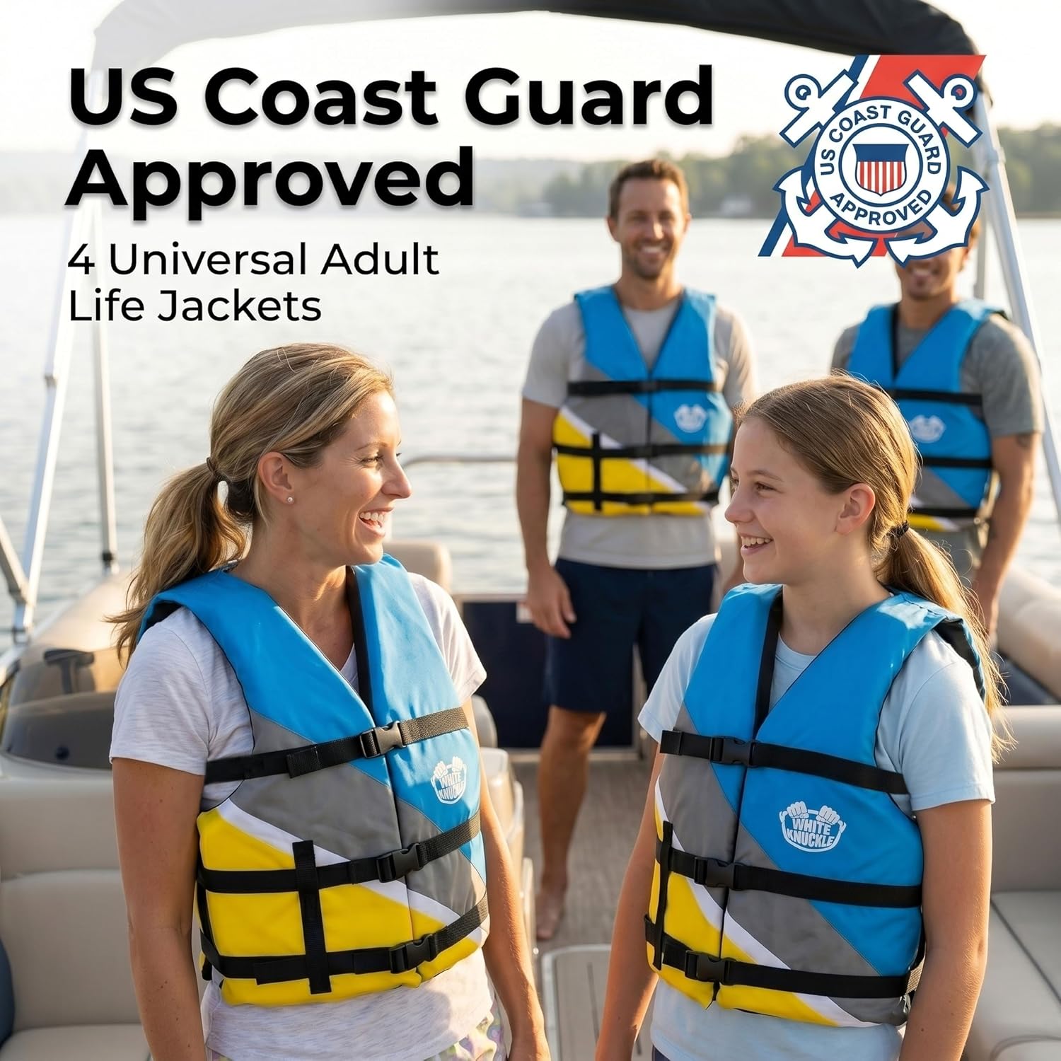 Life Jackets for Adults, Pack of 4 Universal Adult Life Vest, US Coast Guard Approved Boating Safety Vest with