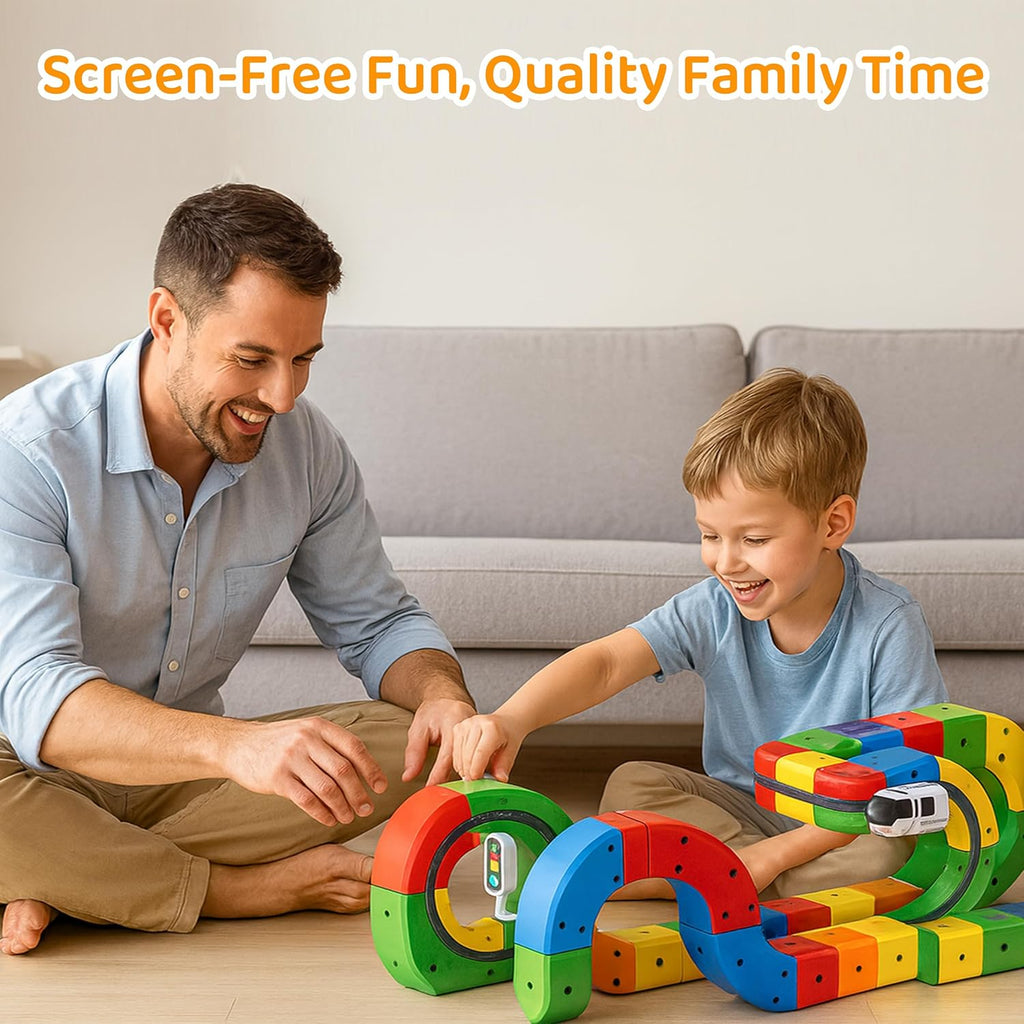 Electric Train Set Flexible Race Track Toys for 3 4 5 6 7 8 Years Old Boys and Girls, Building Toy Train Track