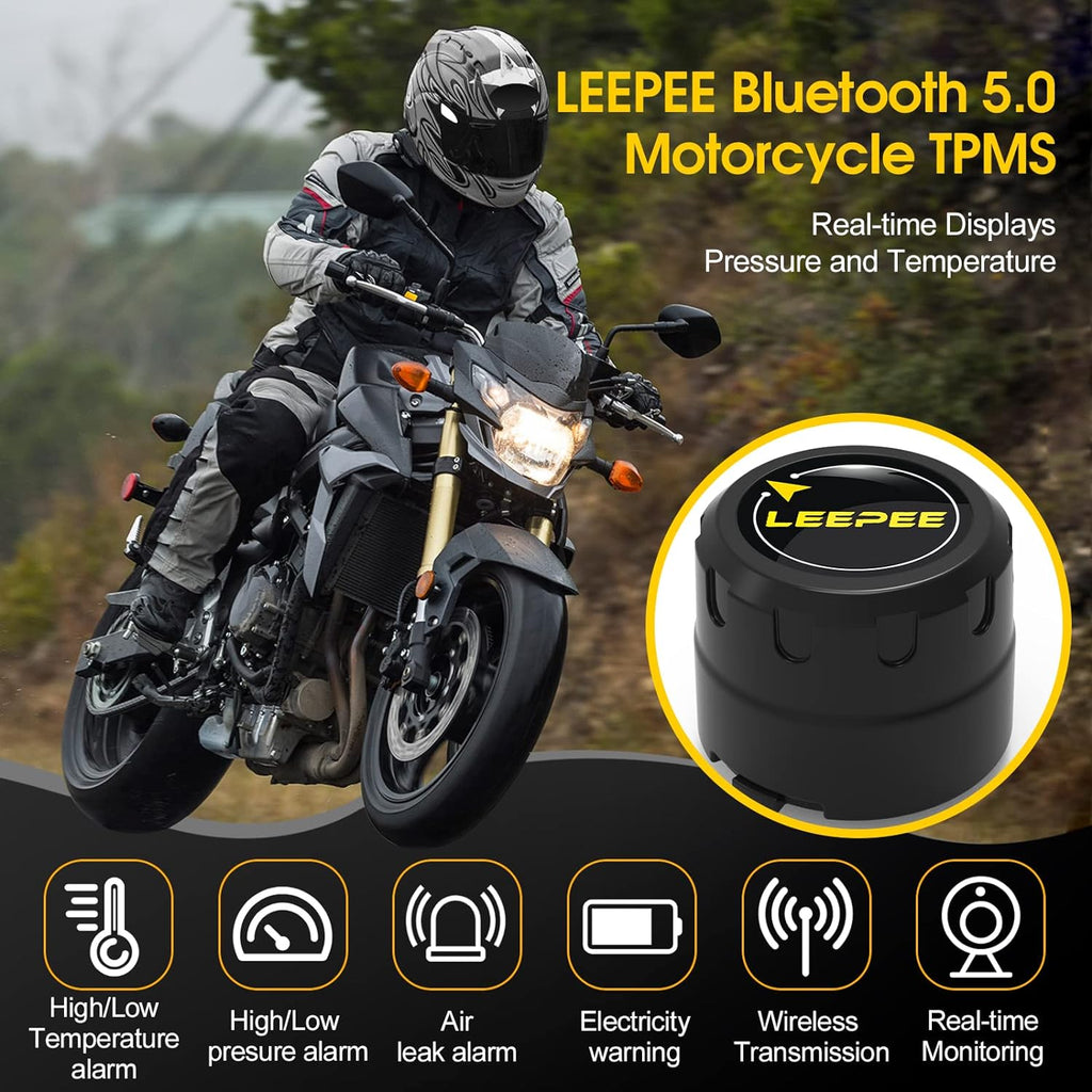 Motorcycle Tire Pressure Monitoring System, Tire Pressure and Temperature Alarm, Wireless Motorcycle TPMS with 2