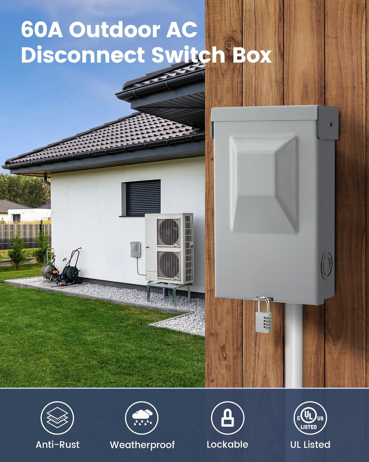 SURAIELEC 60 Amp Fused AC Disconnect Box, Pull-Out Switch, UL Listed