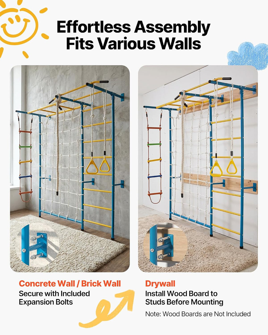 Indoor Jungle Gym for Toddlers, 7-in-1 Climbing Playset with Carbon Steel Swedish Ladder, Wall Ladder, Pull-Up Bar
