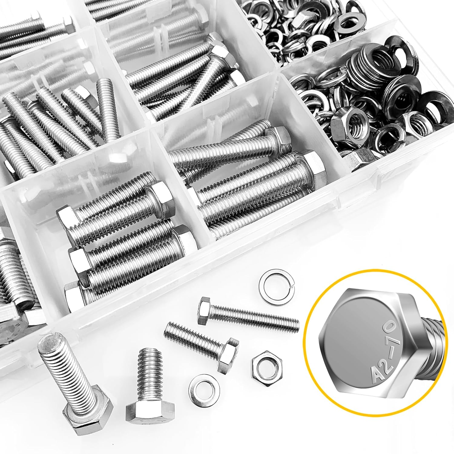 448PCS M5 M6 M8 Screw Set, Metric Bolt Assortment, 304 Stainless Steel, Nuts and Bolts Set Flat & Spring Washers, Hex