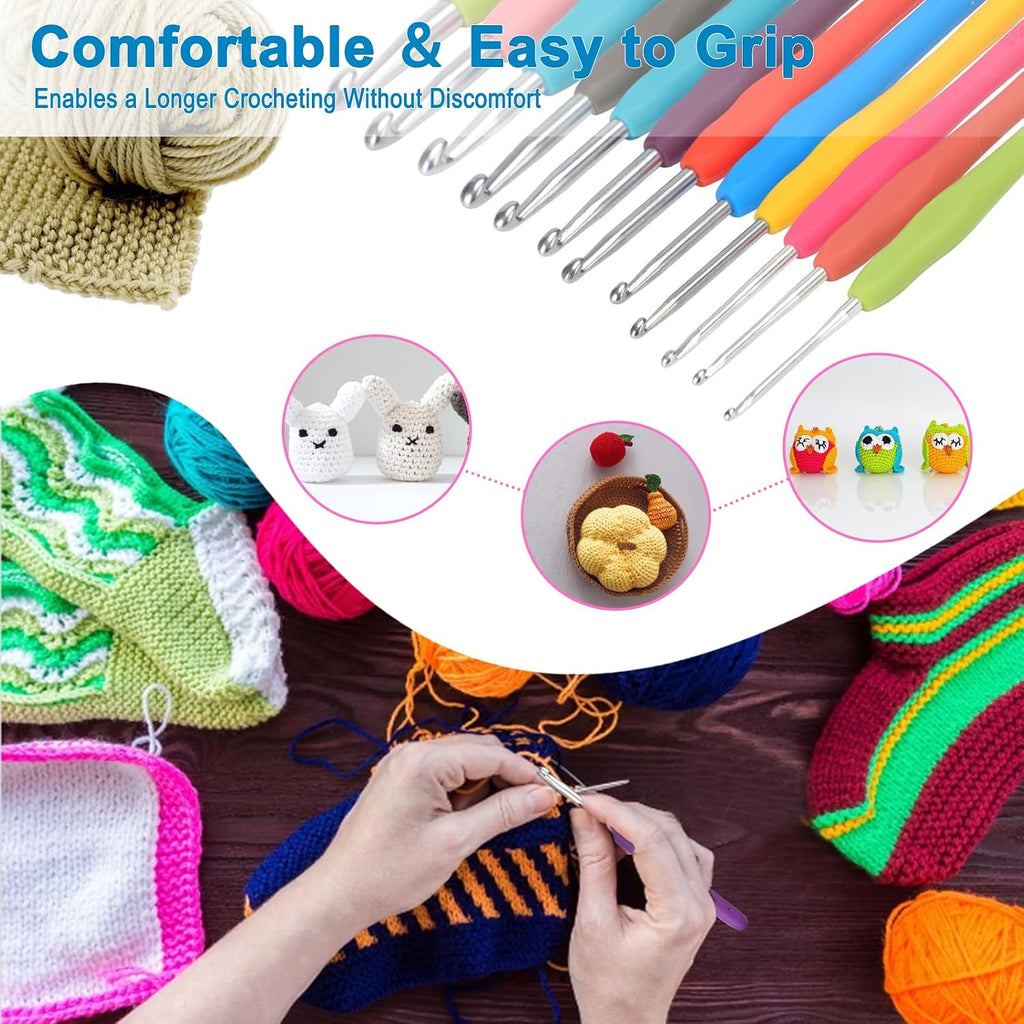 12 Sizes Crochet Hooks 2.0–8.0mm, Ergonomic Crochet Hook Set, Crochet Needles for Beginners, DIY Projects and Craft