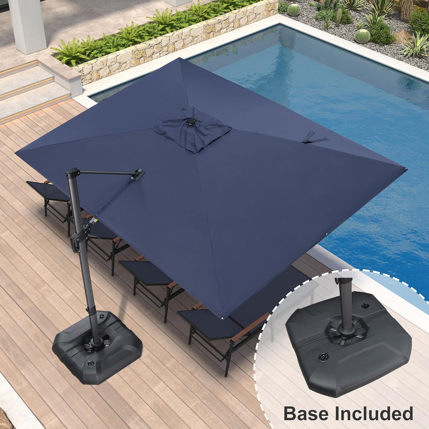 9' X 11.5' Cantilever Outdoor Rectangle Umbrella Patio Umbrella with Base Offset Umbrella with 360-degree Rotation