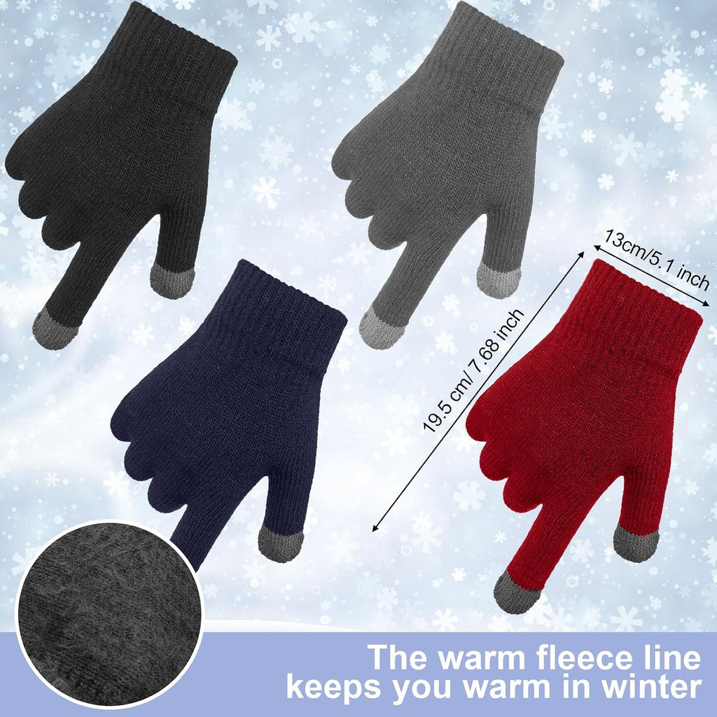 12 Pieces Kids Winter Hat Glove Scarf Sets Thick Fleece Knitted Beanie Touchscreen Warmer Gaiter for Boys and Girls