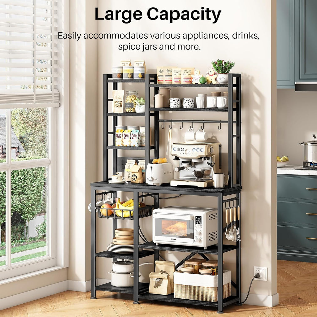 6-Tier Bakers Rack with Power Outlets, 36 x 14.6 x 72 in, Rustic Black