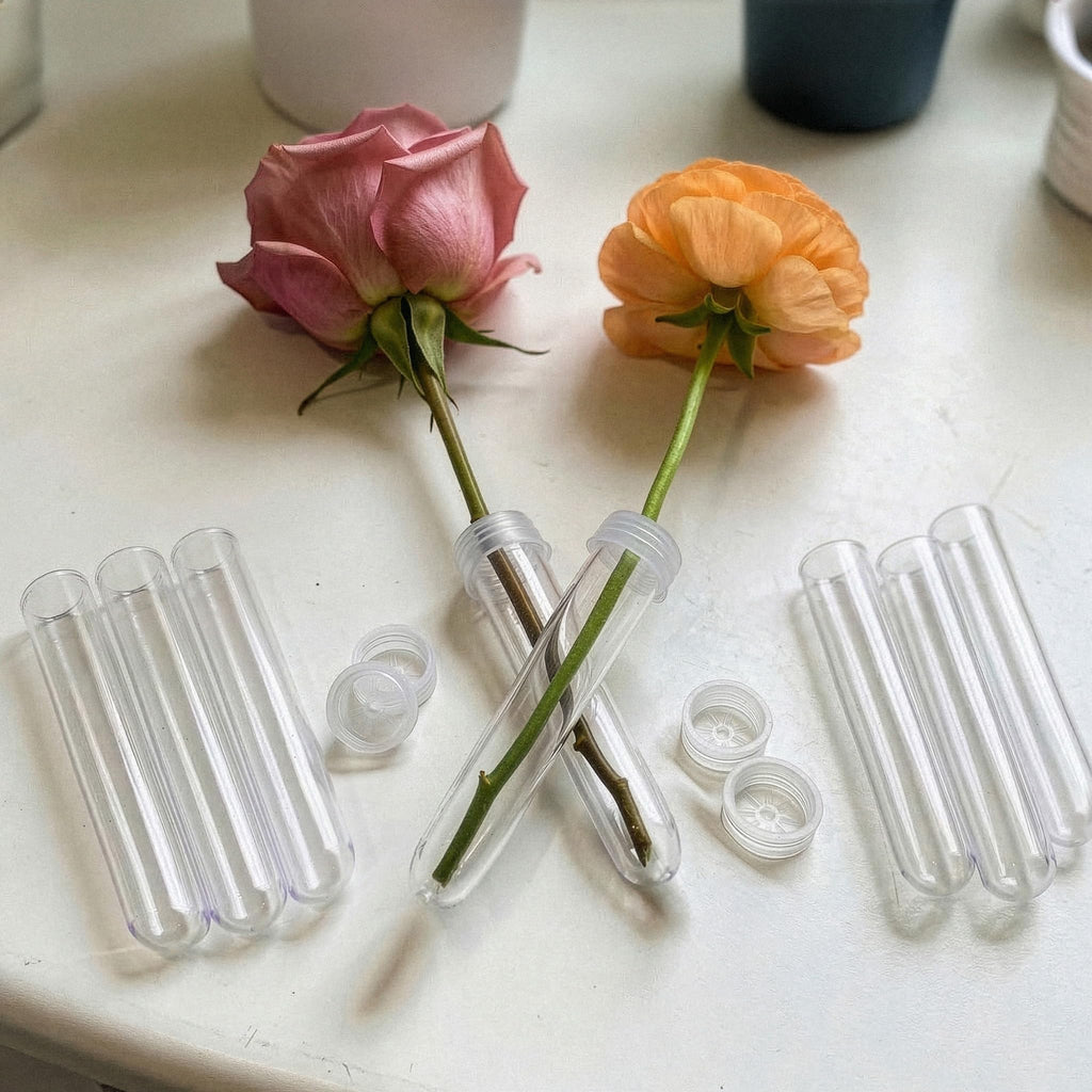 Floral Water Tubes with Caps 3.5" Clear Plastic Flower Vials