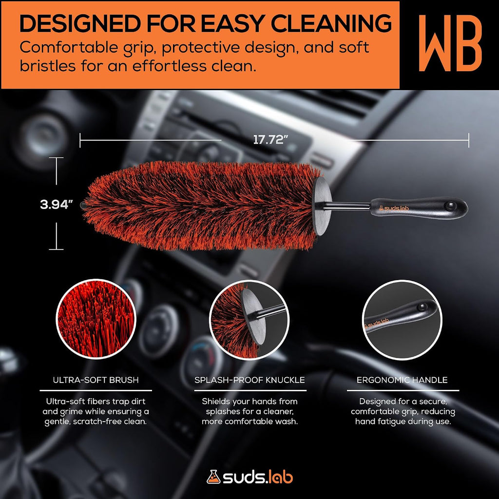 Suds Lab WB Premium Detailing Wheel Brush, Ultra-Soft, 17.7", All Vehicles | Scratch-free reusable rim, and tire