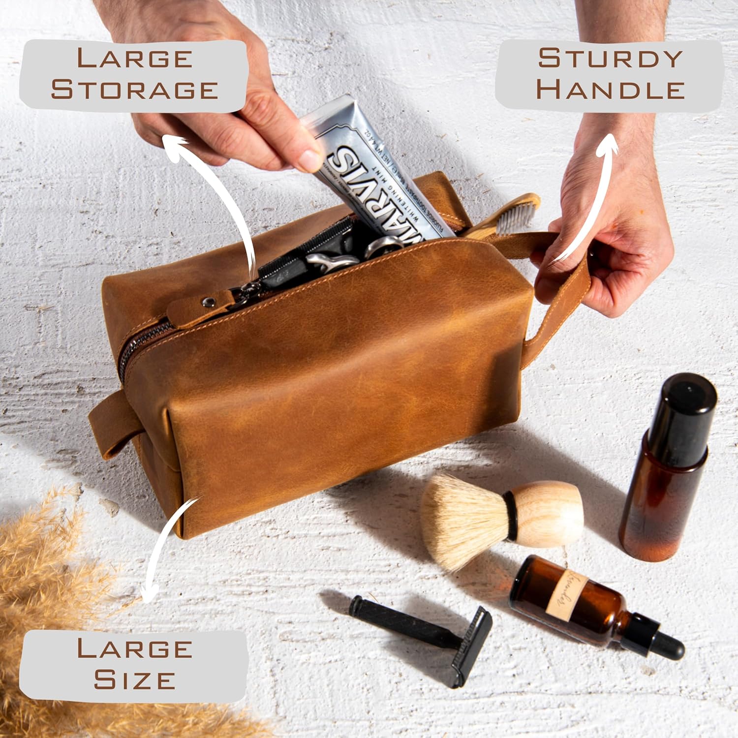 Personalized Leather Toiletry Bag for Men – Custom Shaving Dopp Kit with Name or Initial, Travel Gift for Groomsmen