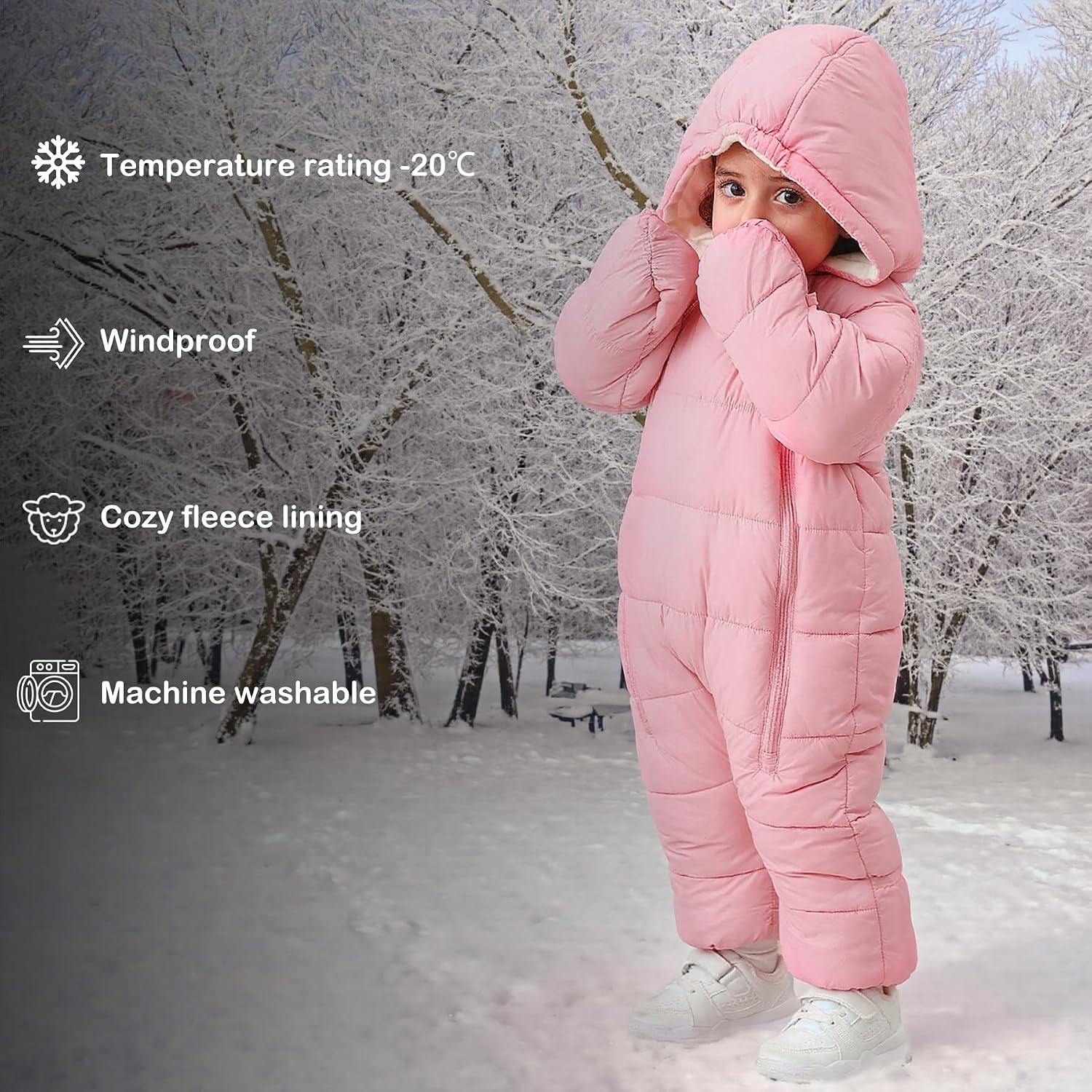 Baby Double Zipper Footed Hooded Fleece Lined Snowsuit 3-24M | Toddler Winter Clothes Infant Girls Boys Padded Puffer