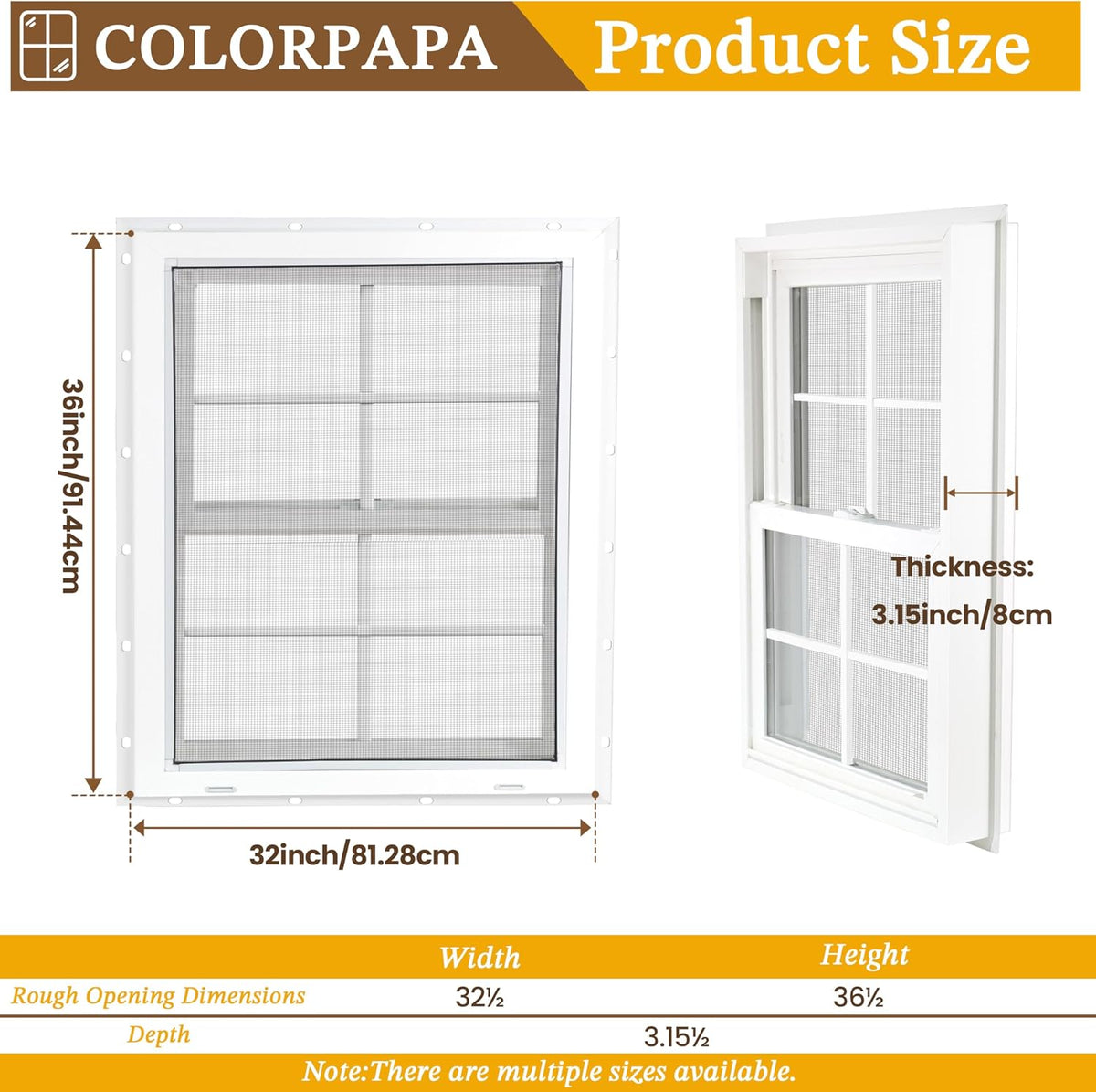 32" x 36" Vinyl Double Hung Window, White