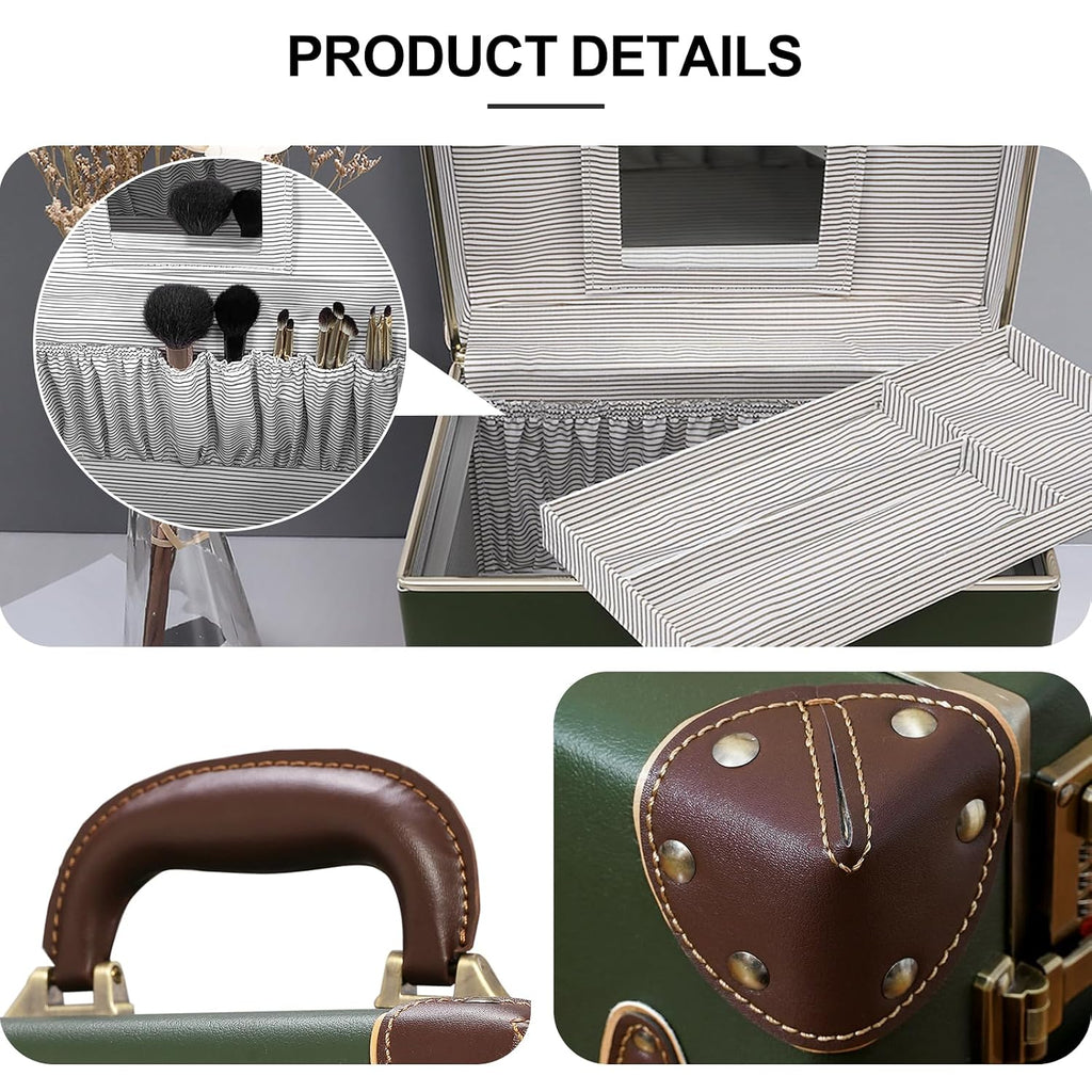 Vintage Makeup Train Case Cosmetic Storage Box Organizer with Lock