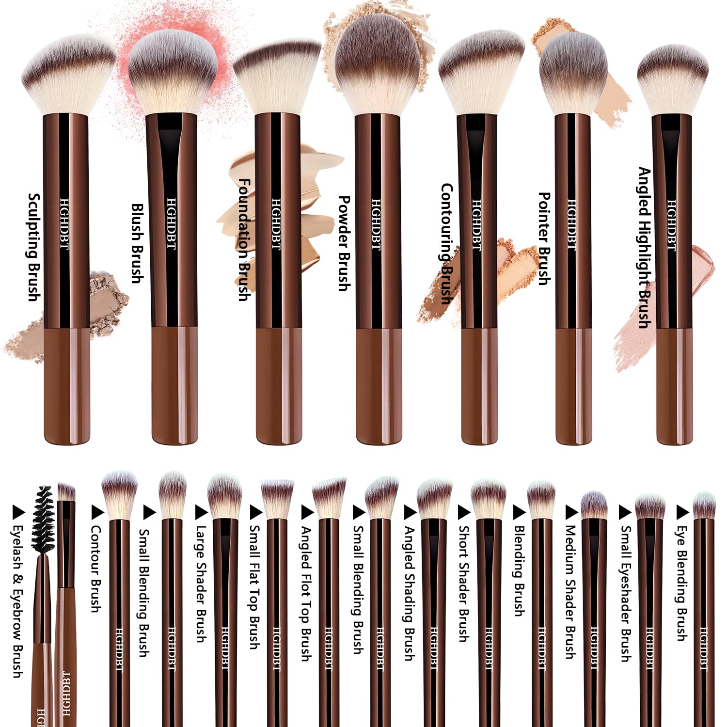 57Pcs Brown Makeup Brushes Set Professional with Case Premium Synthetic for Foundation Concealer Blush Eye Shadow