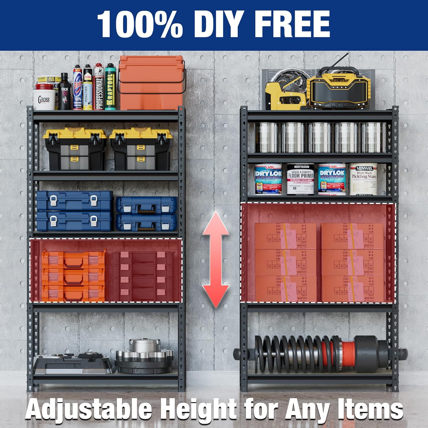 5-Tier Storage Shelf, 72" H Heavy Duty Adjustable Garage Shelving Unit 2180LBS Capacity, for Basement, Kitchen