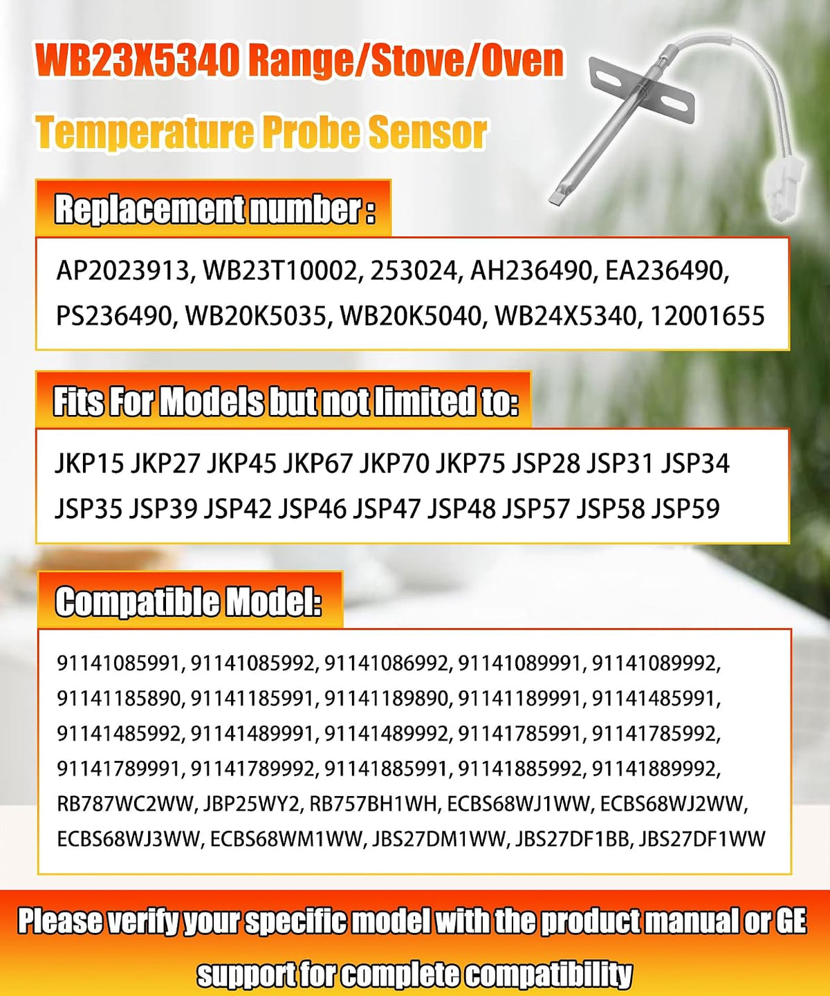 WB23X5340 Range/Stove/Oven Temperature Sensor