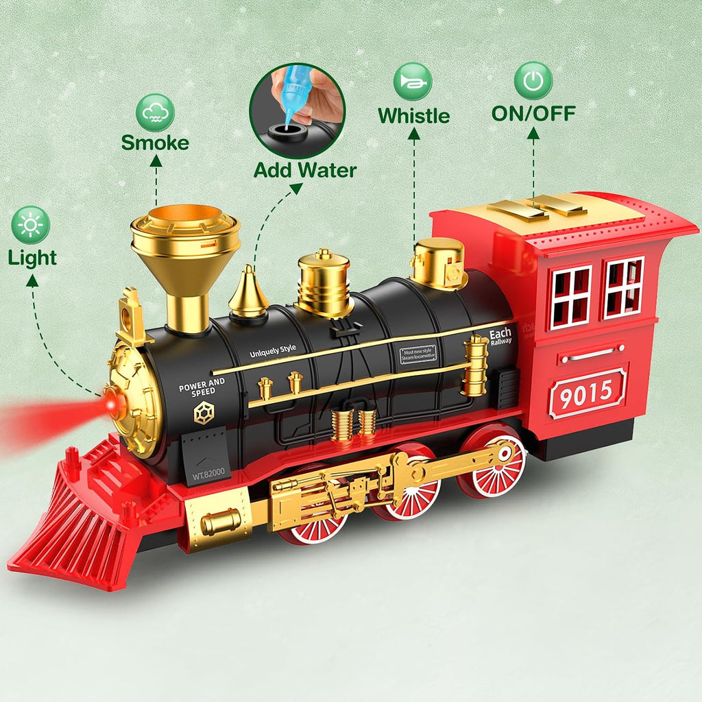 Train Set - Train Toys for Boys with Smokes, Lights and Sound, Toy Train Set for Under Christmas Tree, Toddler Model