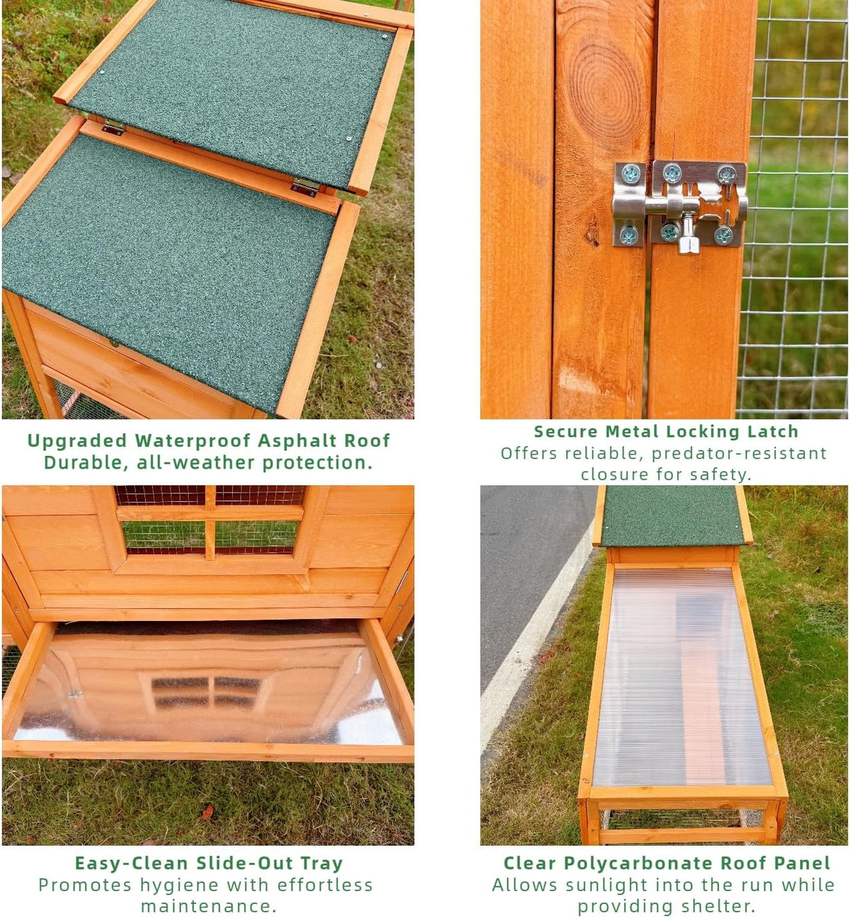 Mobile Chicken Coop with Wheels, Portable Hen House for 4-6 Chickens, Wood Outdoor Poultry Cage with Large Run