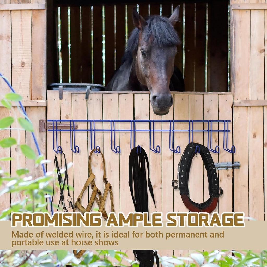 2 Pack 10 Hook Bridle Rack, Metal Tack Room Wall Organizer, Blue