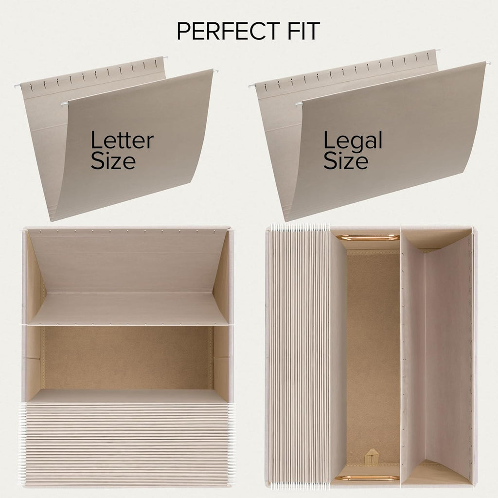 Decorative File Organizer Box Set of 2 - Collapsible Linen Filing Cabinets with Handles Are Perfect to Store All Your
