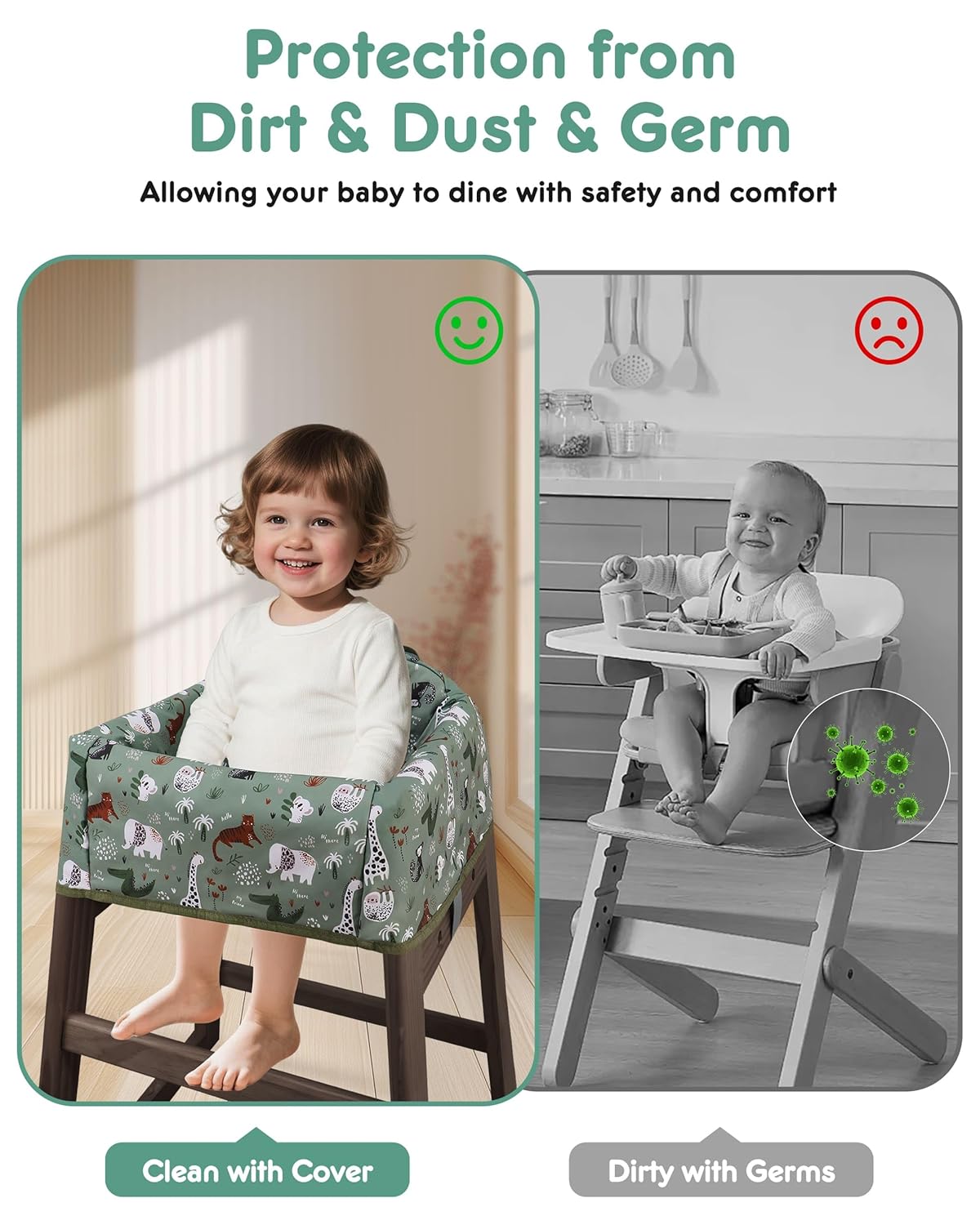 Baby High Chair Cover Restaurant with Strap Pads & 3-Point Harness, Machine Washable, Waterproof Portable Highchair