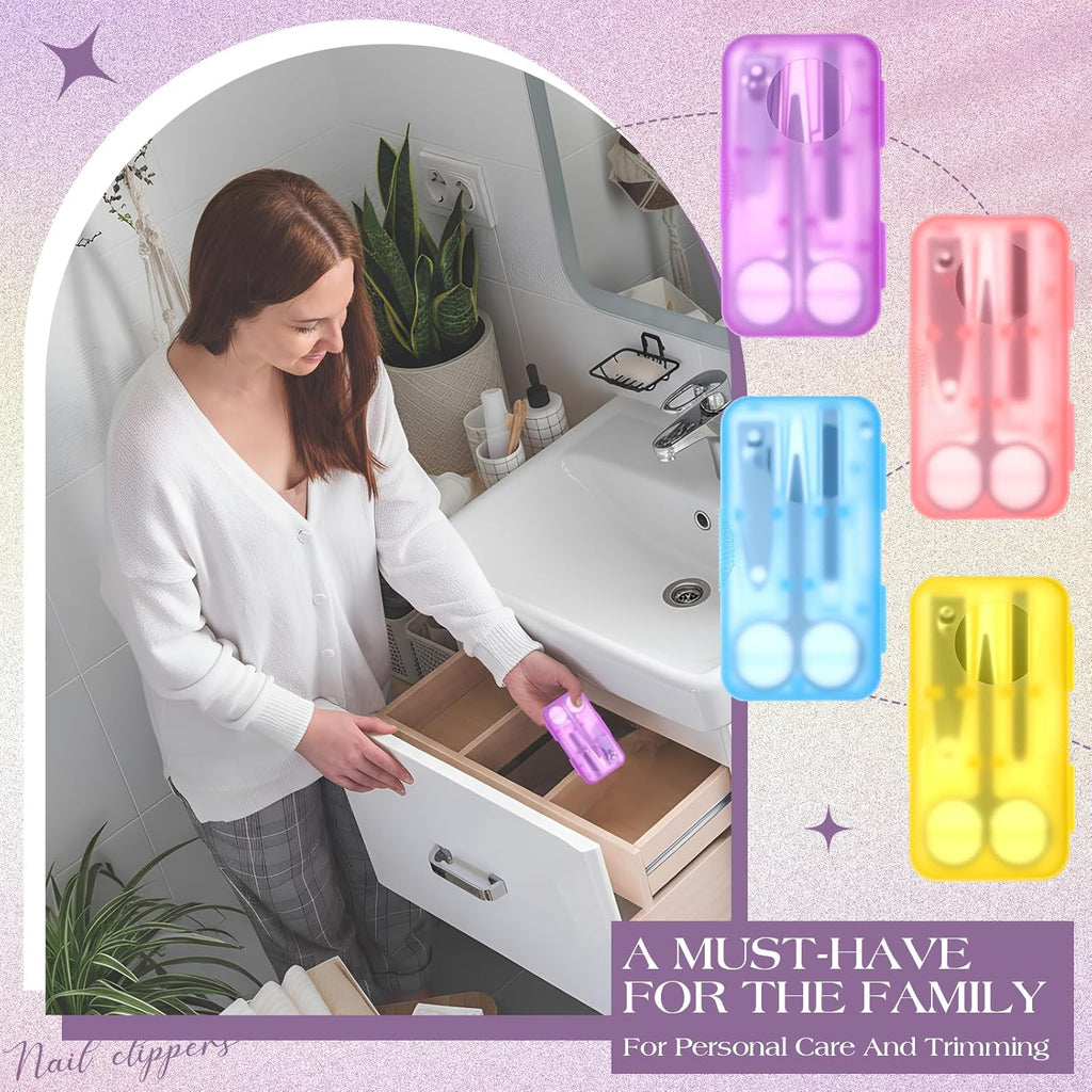 50 Sets Nail Clipper Set 4 in 1 Manicure Kit Bulk Adult Metal Travel Fingernail Manicure Set with Case Individually