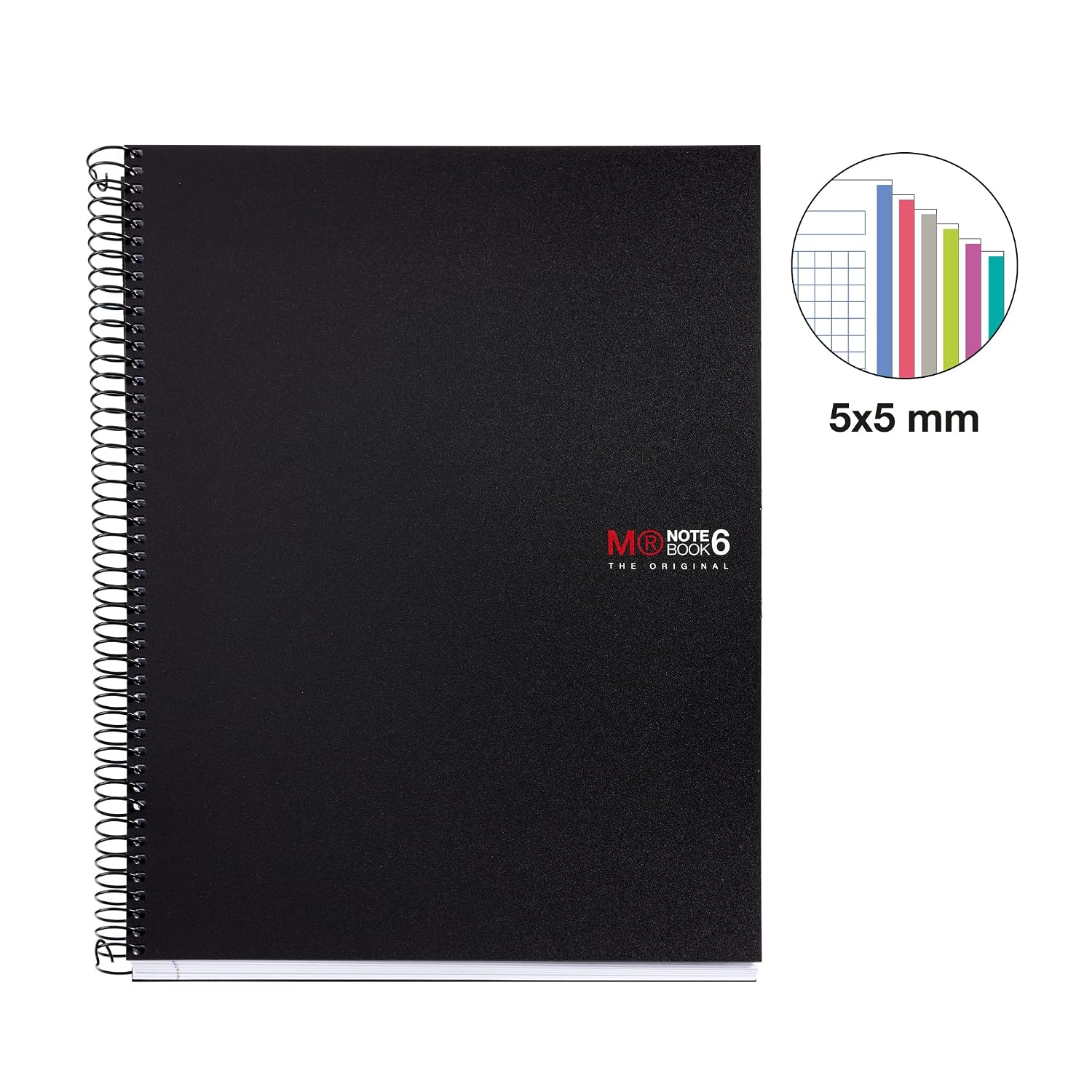 Miquelrius 8.25 x 11.75 A4 Wirebound Notebook, 6-Subject, Graph Paper, Black (2824)