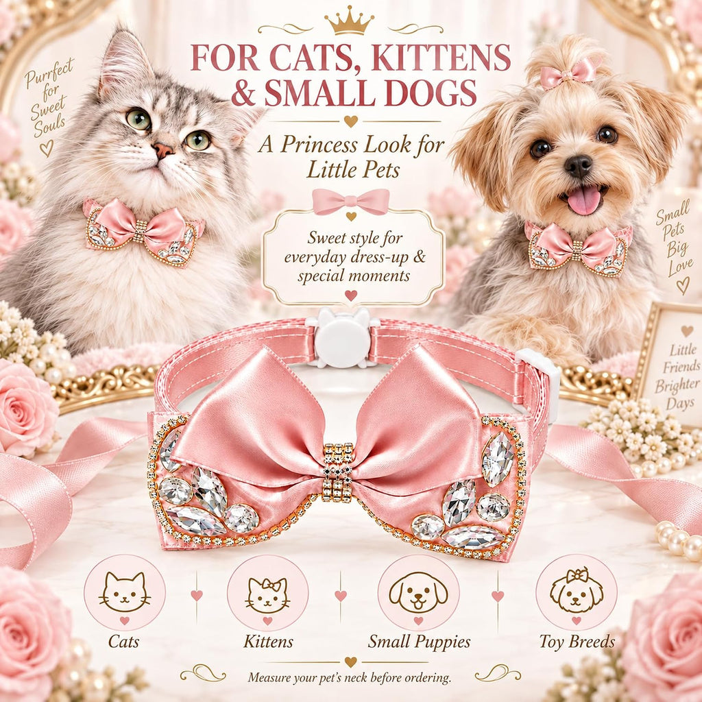 Elegant Rhinestone Cat Collar with Bow, Breakaway Adjustable Pet Collar