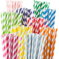 Paper Straws Disposable - 200 Pack - Durable & Non-Soggy Striped Paper Straws for Drinking in 10 Colors - 100%