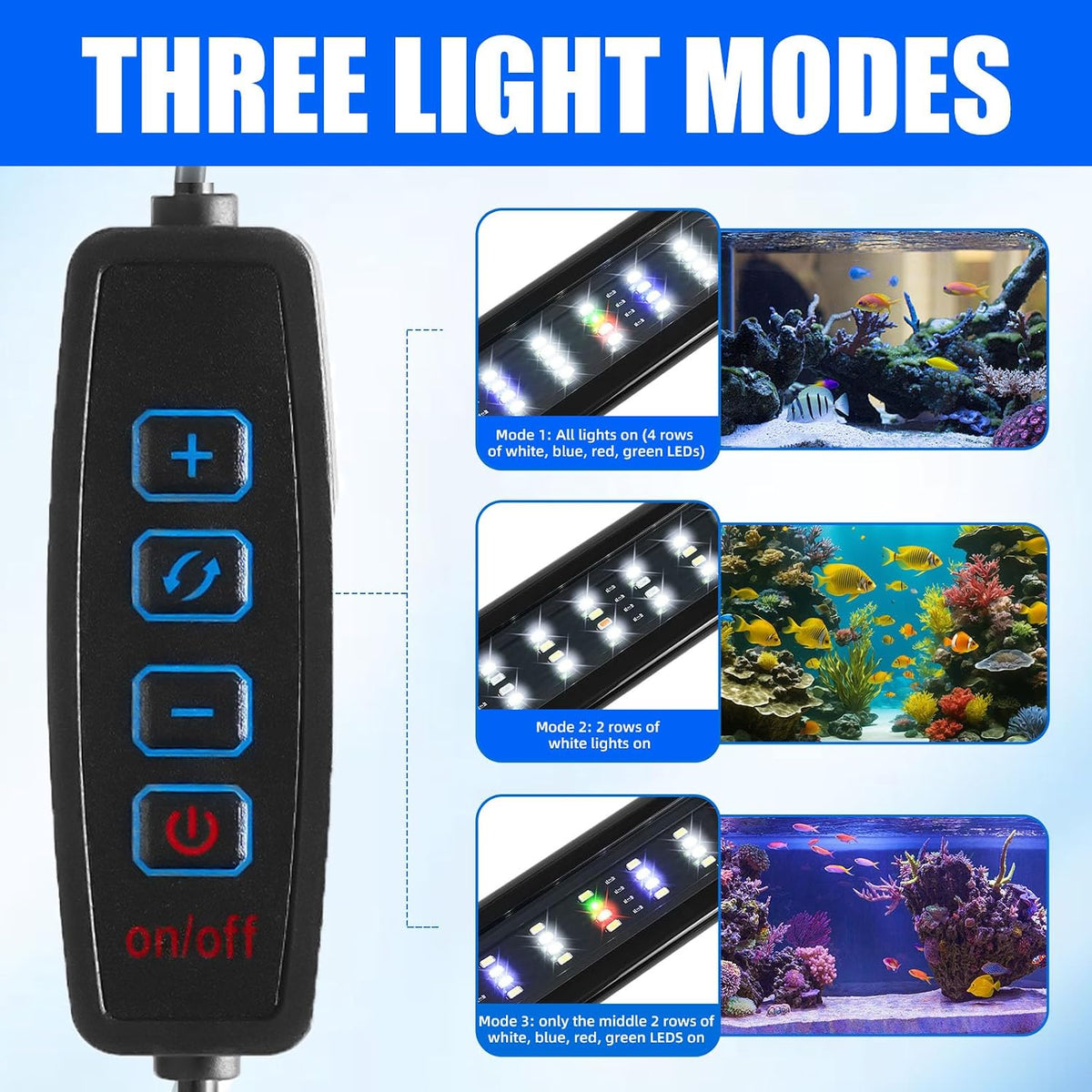 LED Aquarium Light, with Dimmer for 12-16 Inch Fish Tank, Brightness Adjustable, Full Spectrum, Day Mode and Night Mode