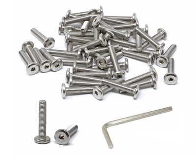 iexcell 50 Pcs M5 x 25mm Thread Pitch 0.8 mm Stainless Steel 304 Hex Socket Flat Head Cap Screws Furniture Screws Bolts, Bright Finish, Come with Hex Key Spanner