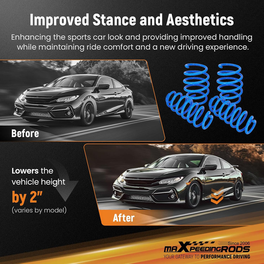 maXpeedingrods Lowering Springs for Toyota Camry FWD 2018-2024, SAE 9254 Cold-Wound Steel 2.0" Lowering Coil Springs, Blue