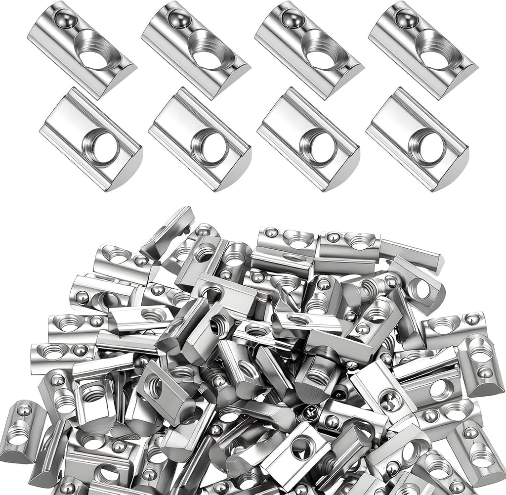 100 Pcs 40 Series M8 Thread T Spring Nut Carbon Steel European Standard M8 T Nuts Half Round Roll in Spring for 3D Printer, Aluminum Extrusion Profile, Silver