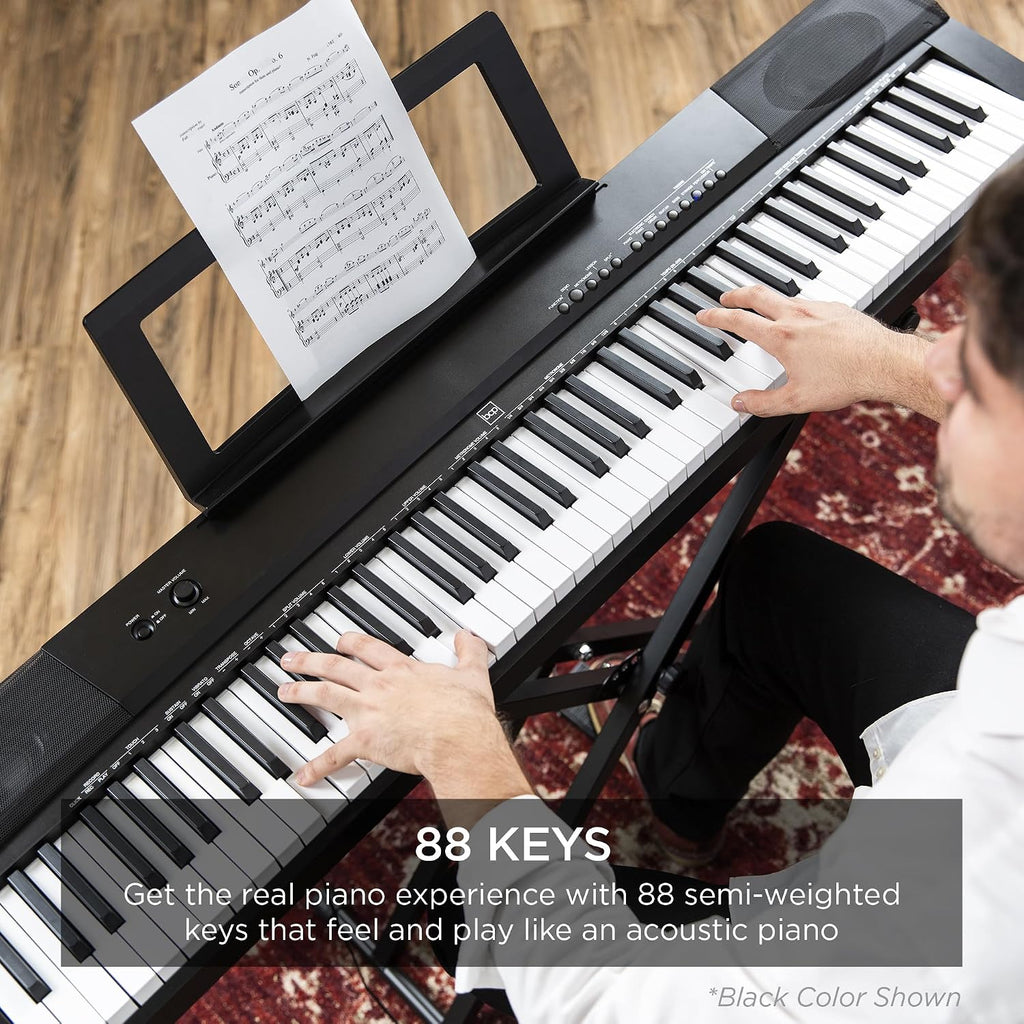 88-Key Full Size Digital Piano Electronic Keyboard Set for All Experience Levels w/Semi-Weighted Keys, Stand, Sustain