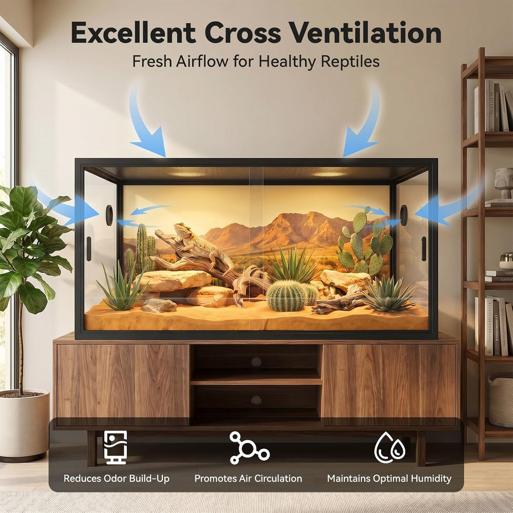 120 Gallon Reptile Enclosure 48" x 24" x 24", Front Opening Reptile Enclosure with Tempered Glass Doors, Safety Lock