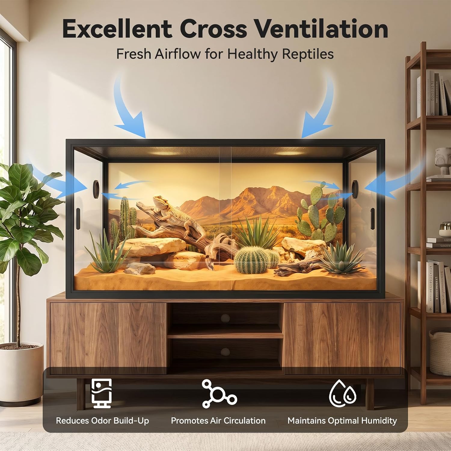 120 Gallon Reptile Enclosure 48" x 24" x 24", Front Opening Reptile Enclosure with Tempered Glass Doors, Safety Lock