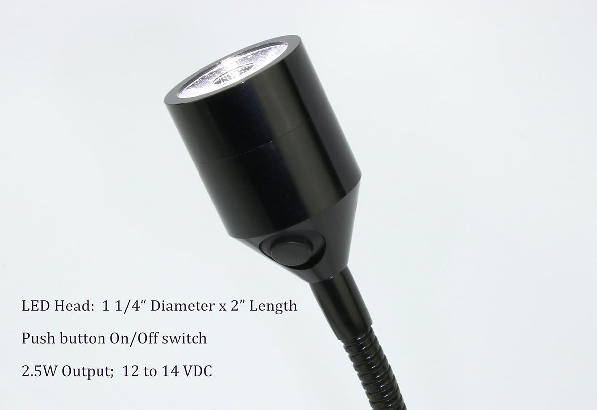 PilotLights Gooseneck Panel Light, Map Light, Post Light - White LED, 18" Length, 12VDC On/Off Switch