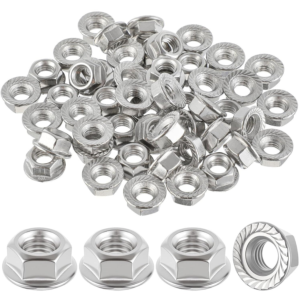 100 Pcs M8 Flange Nuts, M8-1.25mm Hexagon Flange Nuts, Silver