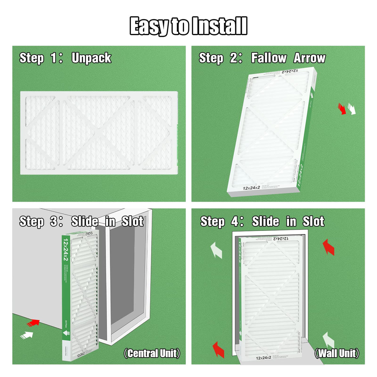 MERV-8 12x24x2 Air Furnace Filter 4 Pack