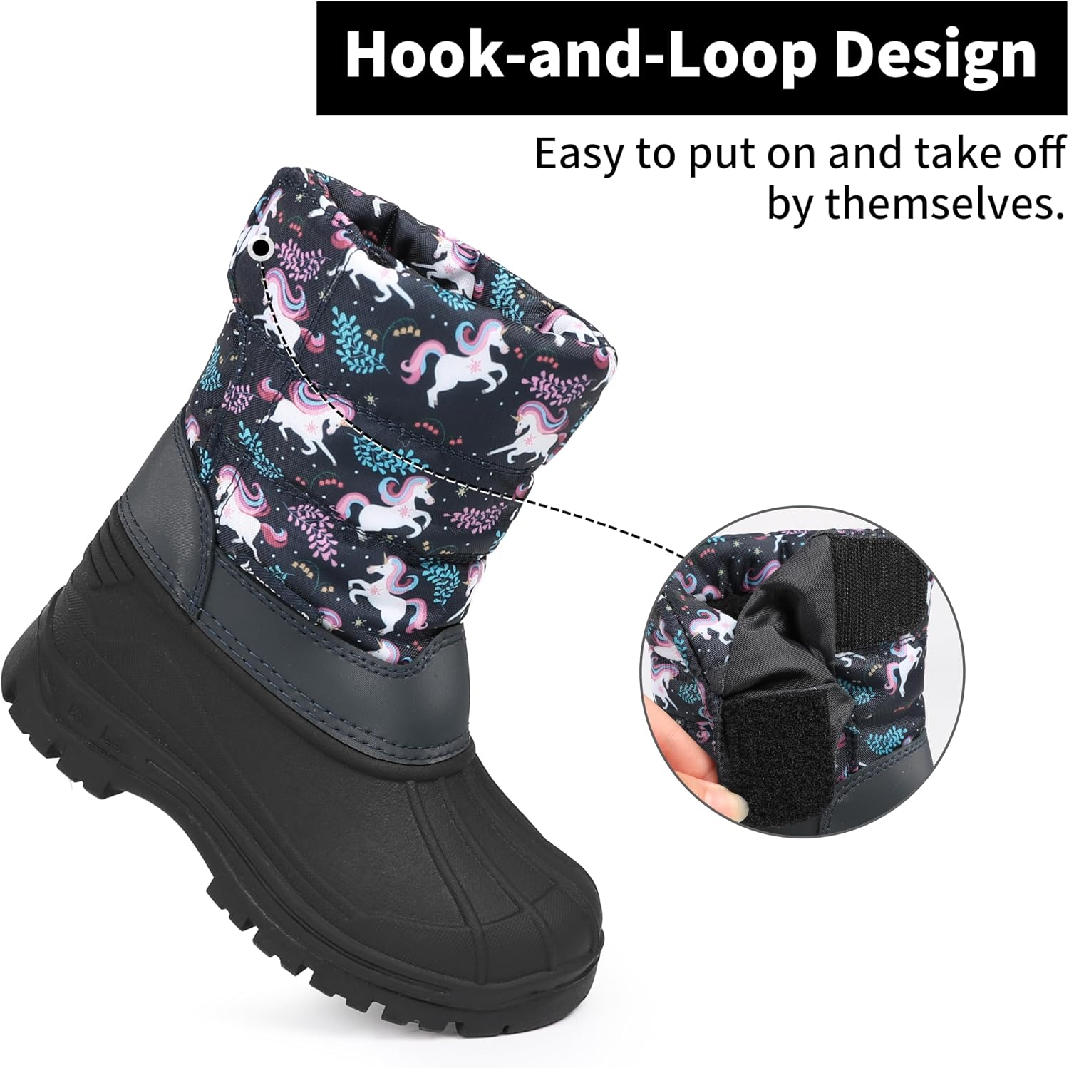 Kids Waterproof Snow Boots,Warm Faux Fur Lined | Durable Non-Slip TPR Outsole,Mid-calf height,Hook-and-Loop