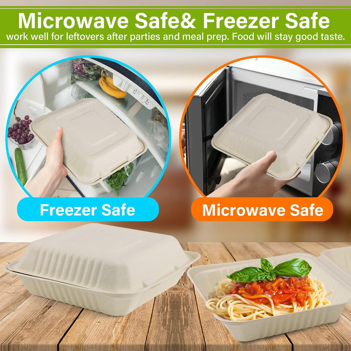 9X9 Compostable Clamshell Take Out Food Container 100 Pack