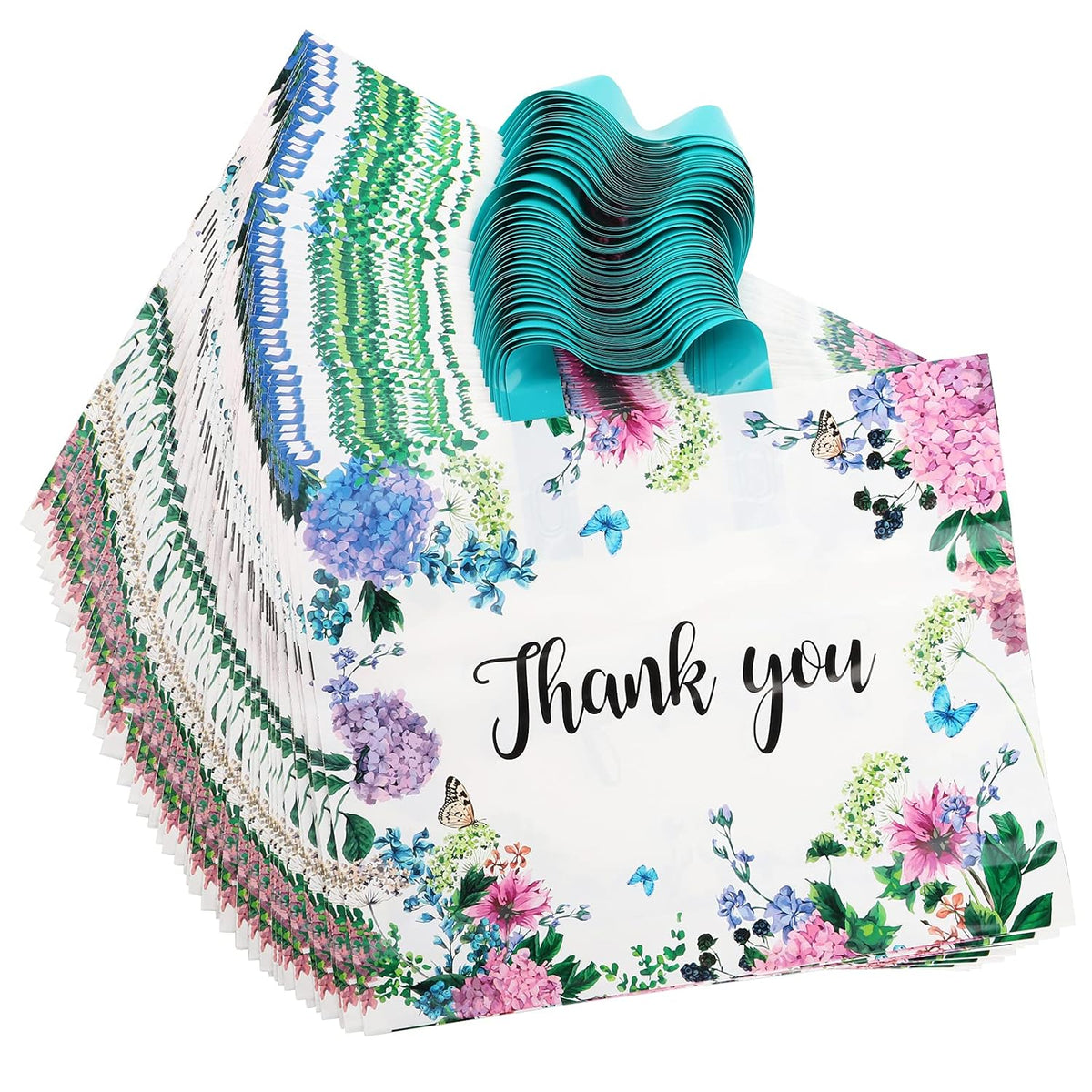 60 Pieces Thank You Gift Bags 12"x 15" with Soft Loop Handles, Floral Shopping Bags Reusable Plastic Shopping Bags