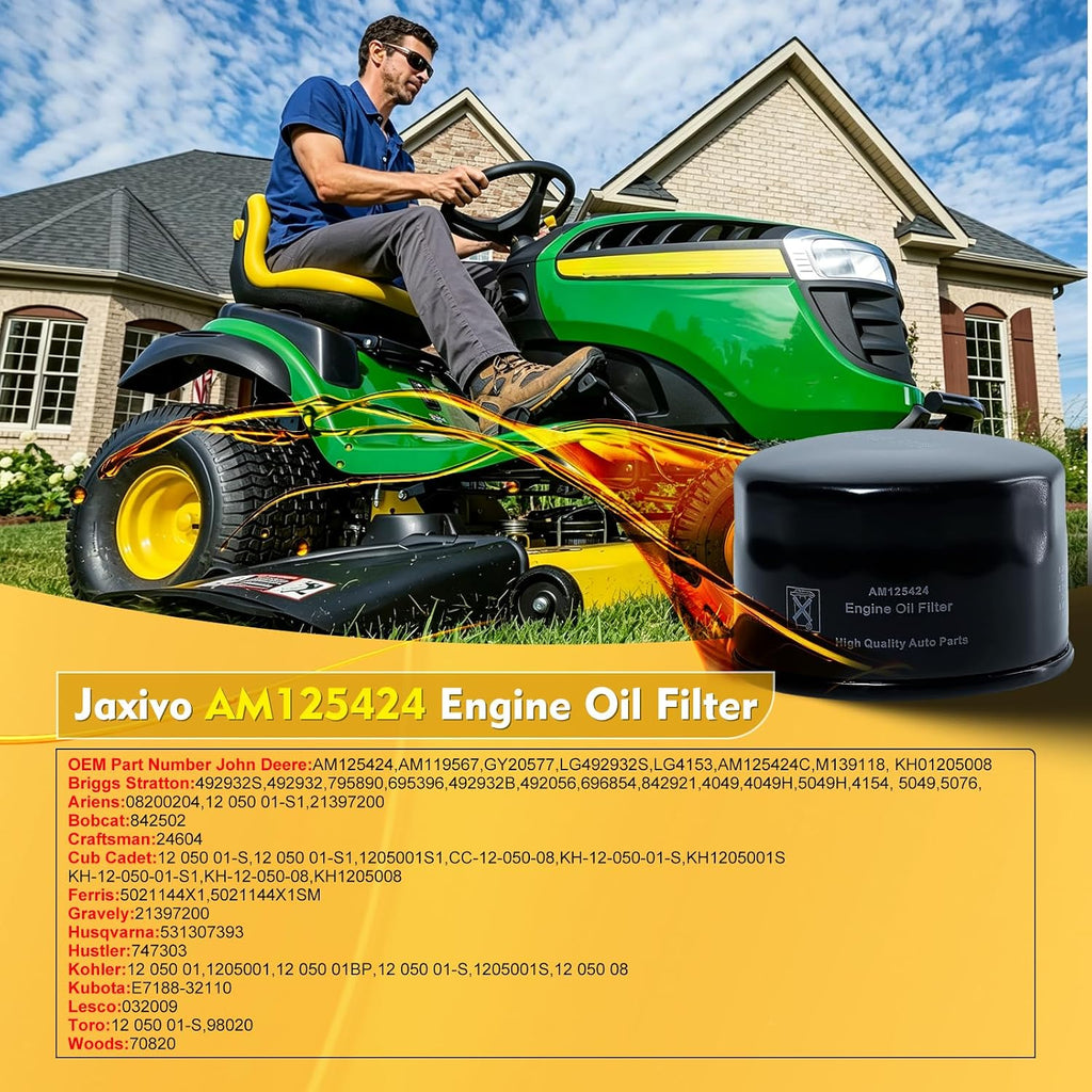 AM125424 Engine Oil Filter Compatible with John Deere 125,135,L110,LA115,D140, E110,X350,X590,S240,LX255,Z225,Z335E,Z425,Z655,D110,D120,Replace AM119567 GY20577 492932S,1PC