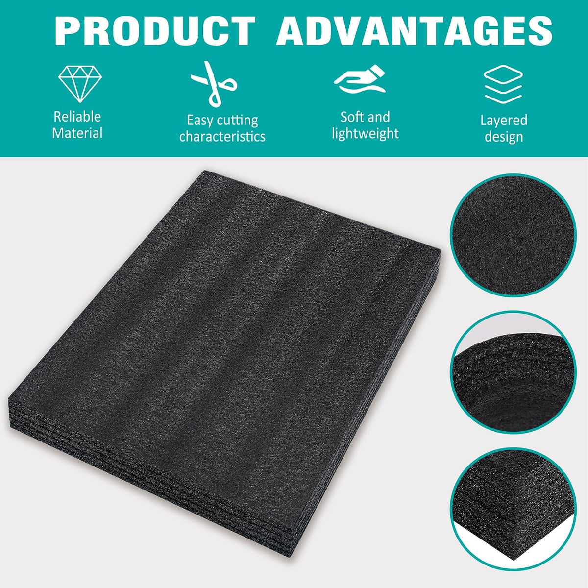 5 Pcs Black 16x12x0.5 Inch Polyurethane Foam Sheet