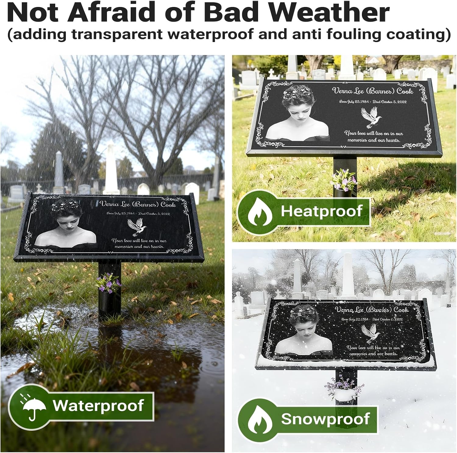 Headstones for Graves with Photo Personalized,12 x 6" Temporary Grave Markers for Cemetery for Humans Memorial
