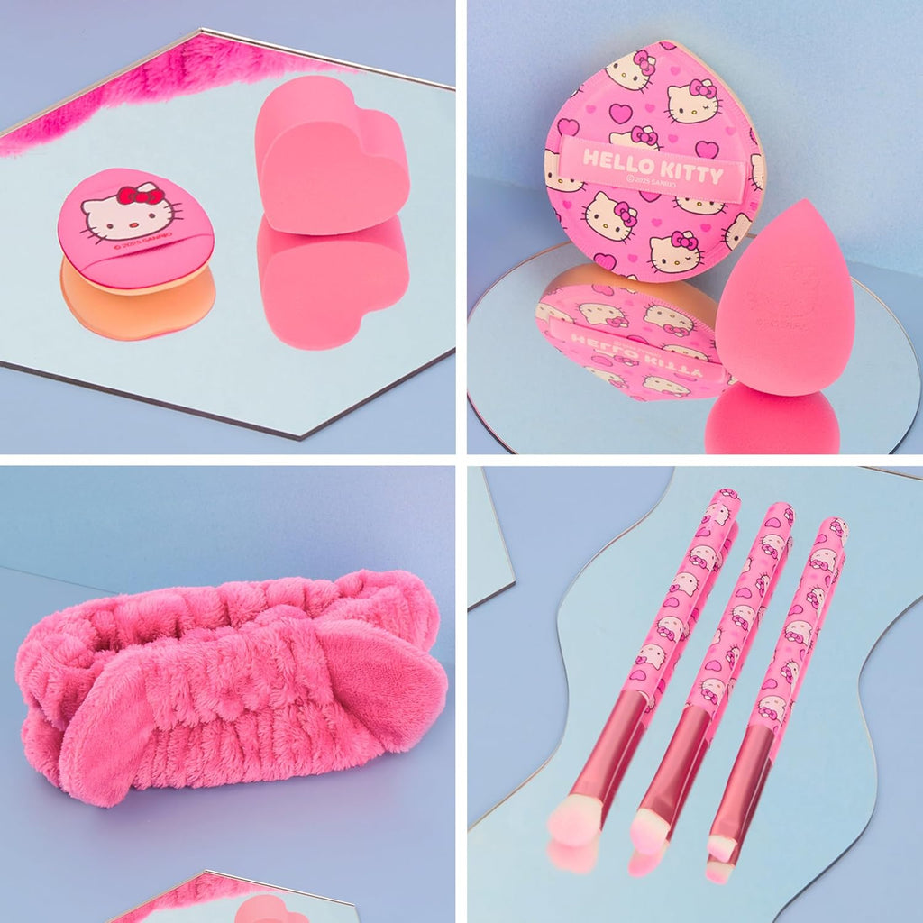 Hello Kitty Sanrio Makeup Brush Sponge Set for Girls, Teens with Headband Powder Puffs Soft Brushes Beauty Sponges