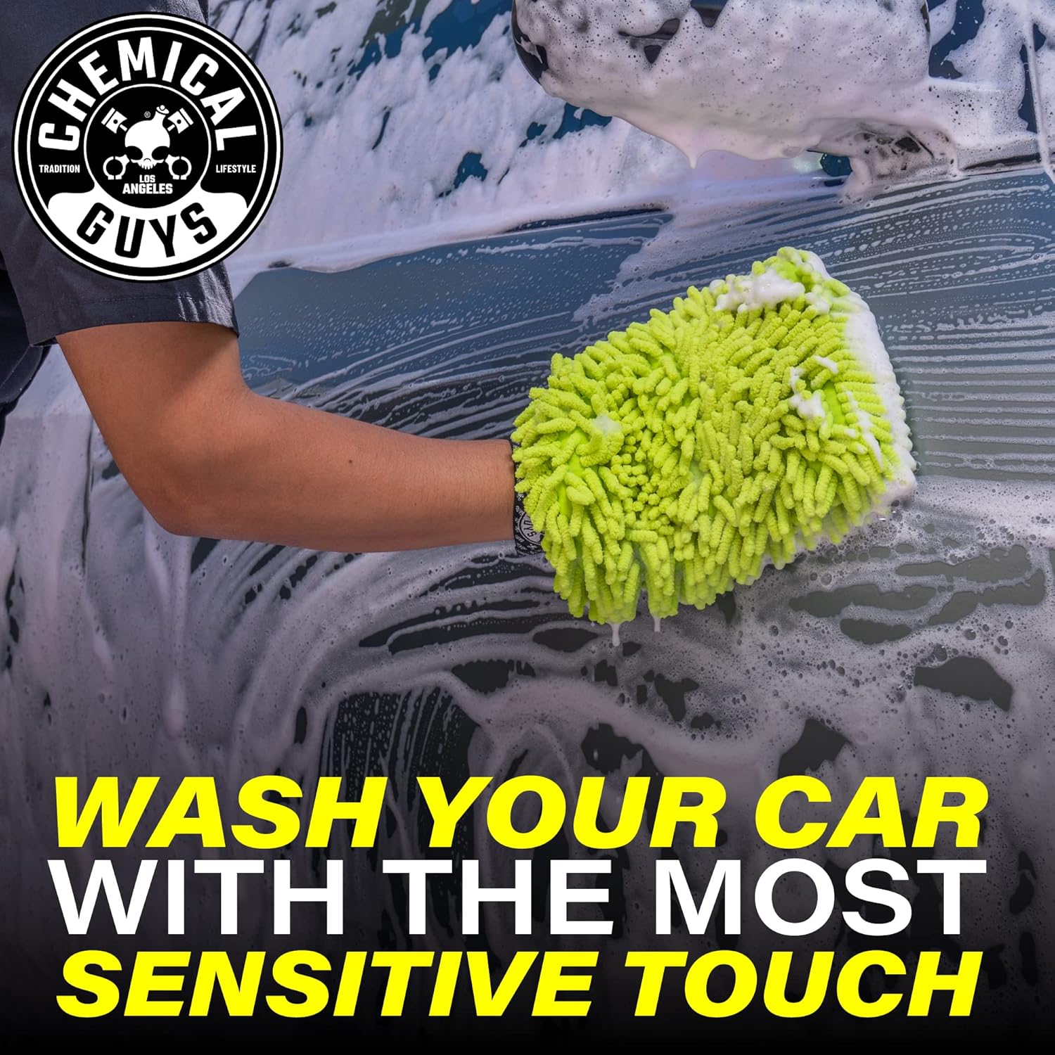Chenille Premium Scratch-Free Microfiber Wash Mitt for Car Washing - Lime Green, Ultra-Soft Car Wash Glove