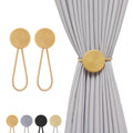 Boho Magnetic Curtain Tiebacks 2 Pack Gold – No Drill Wall-Mounted Holdbacks, Strong Suction Drape Ties, Elastic Cord