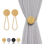 Boho Magnetic Curtain Tiebacks 2 Pack Gold – No Drill Wall-Mounted Holdbacks, Strong Suction Drape Ties, Elastic Cord