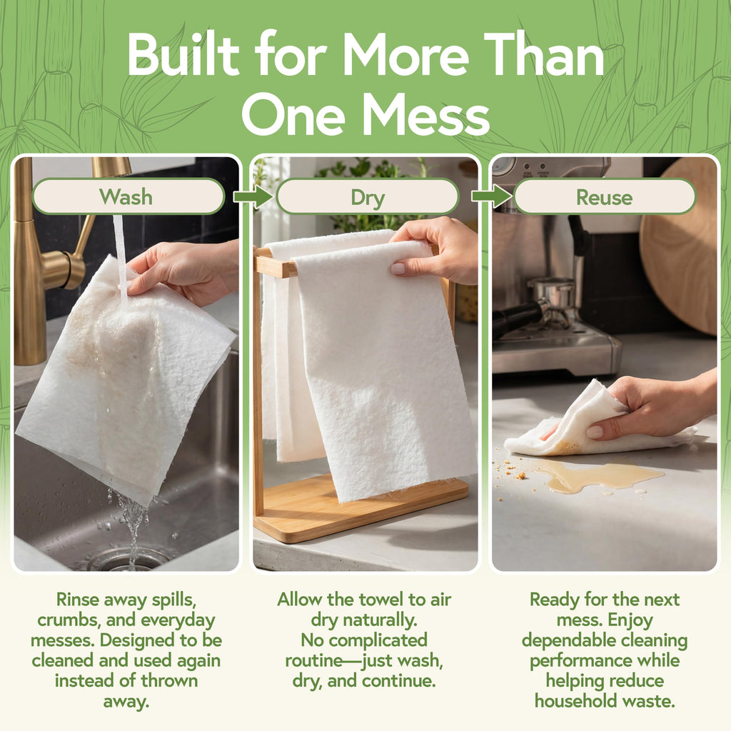 Reusable Bamboo Paper Towels, 20 Sheets, 2 Rolls