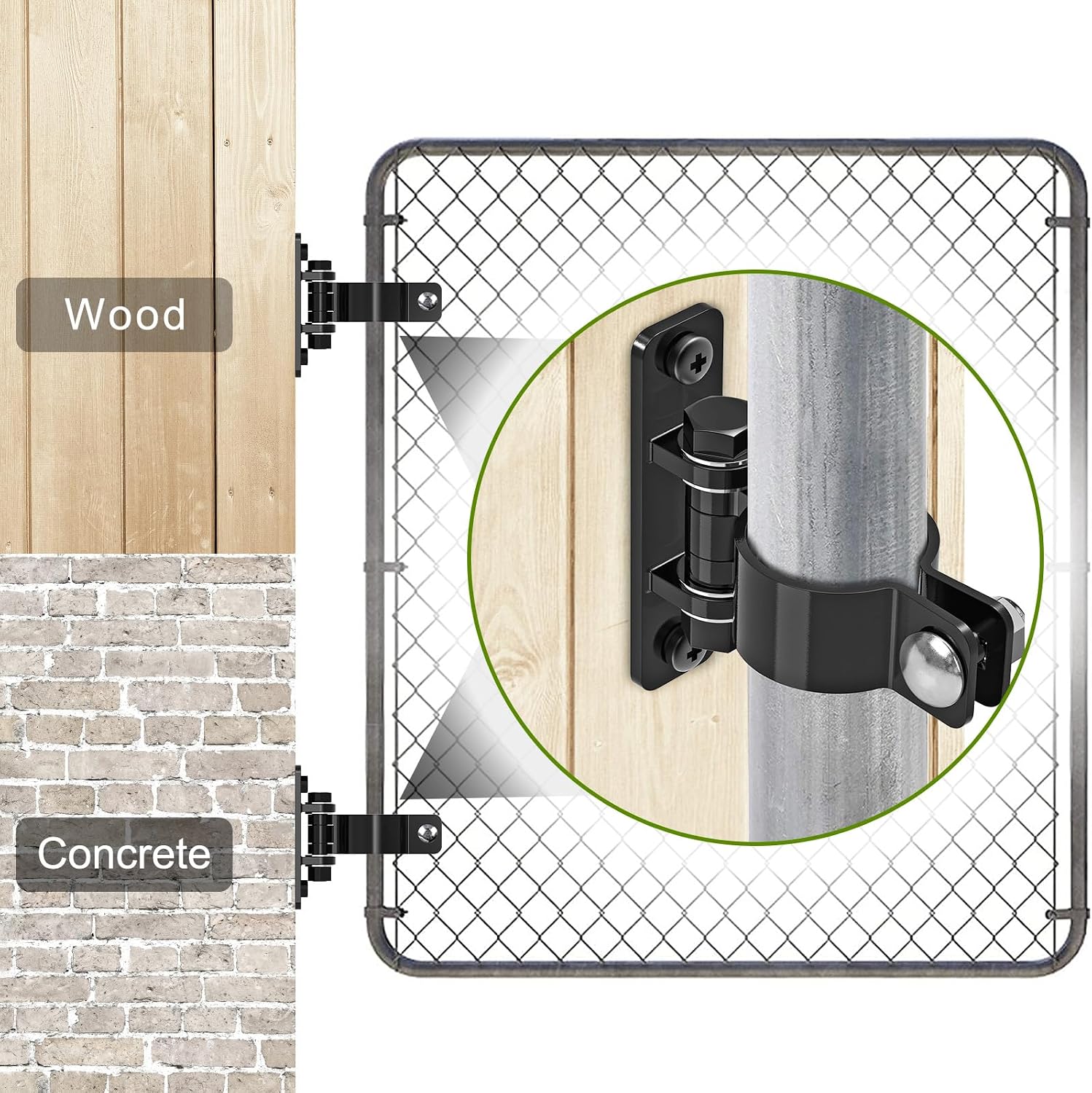 Gate Hinges Heavy Duty Carbon Steel Chain Link Fence Parts Electroplated Finish, Removable Bolts for Wall Mount, Fits